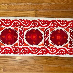 Vintage Red and Orange Embroidered Indian Pillow Cover size 31.5” x 14”